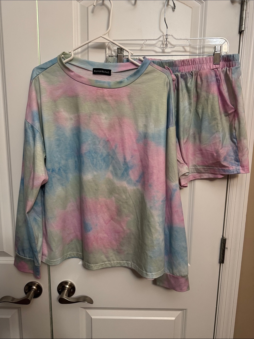 Women’s Pastel Tie-Dye Pajama Set - Pink & Blue